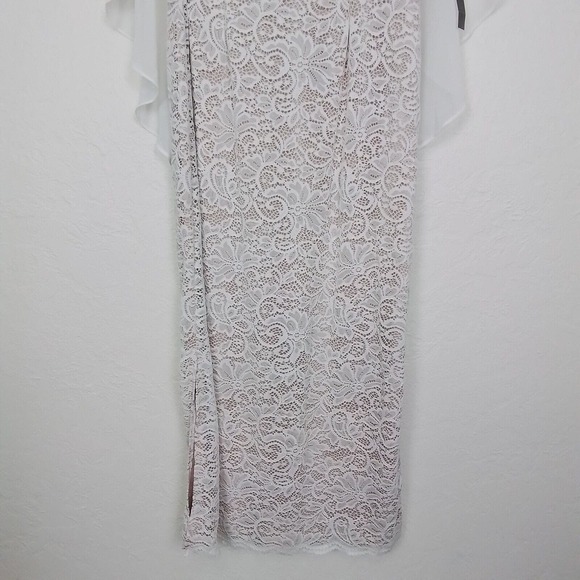 Glamour Nights White Size 6 Round Neck Lace Side Slit Midi Dress Flutter Sleeve - Picture 6 of 13